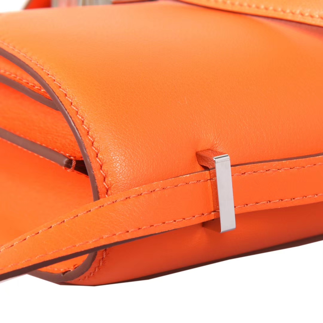 Hermès（爱马仕）Constace空姐包 橙色拼巧克力蜥蜴扣 原厂御用Swift皮 19cm