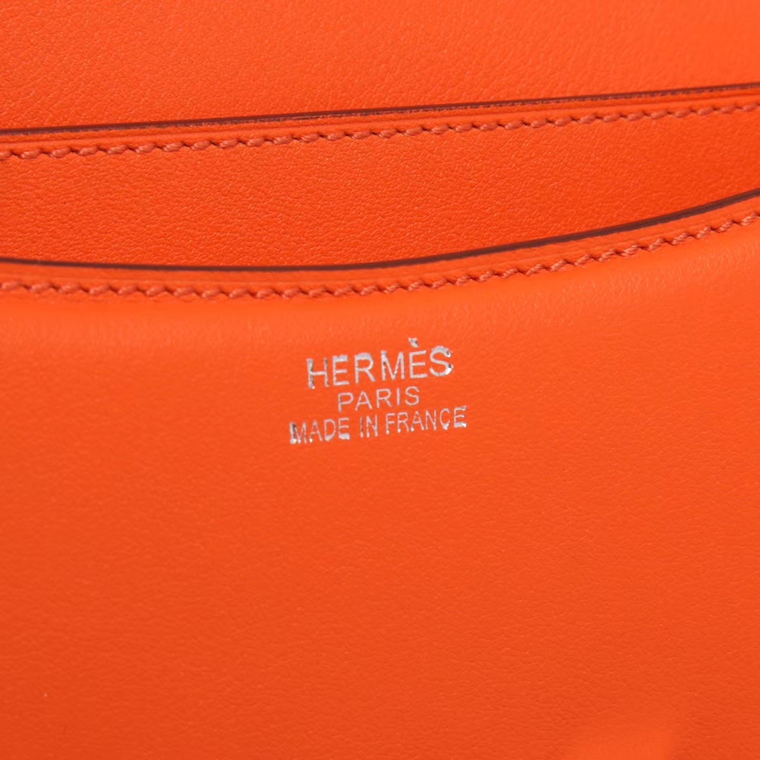 Hermès（爱马仕）Constace空姐包 橙色拼巧克力蜥蜴扣 原厂御用Swift皮 19cm