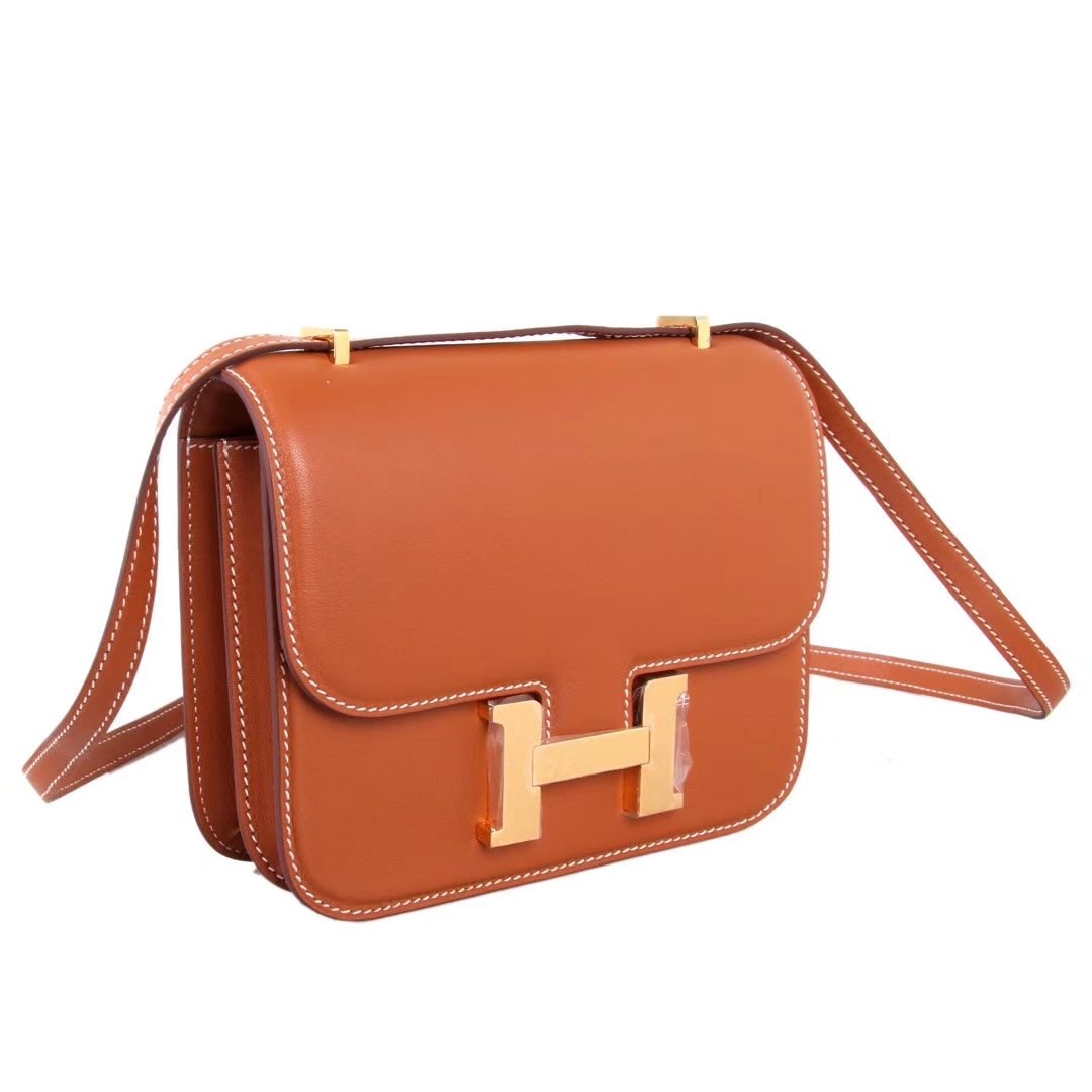 Hermès（爱马仕）Constace空姐包 金棕色 原厂御用Swift皮 金扣 19cm