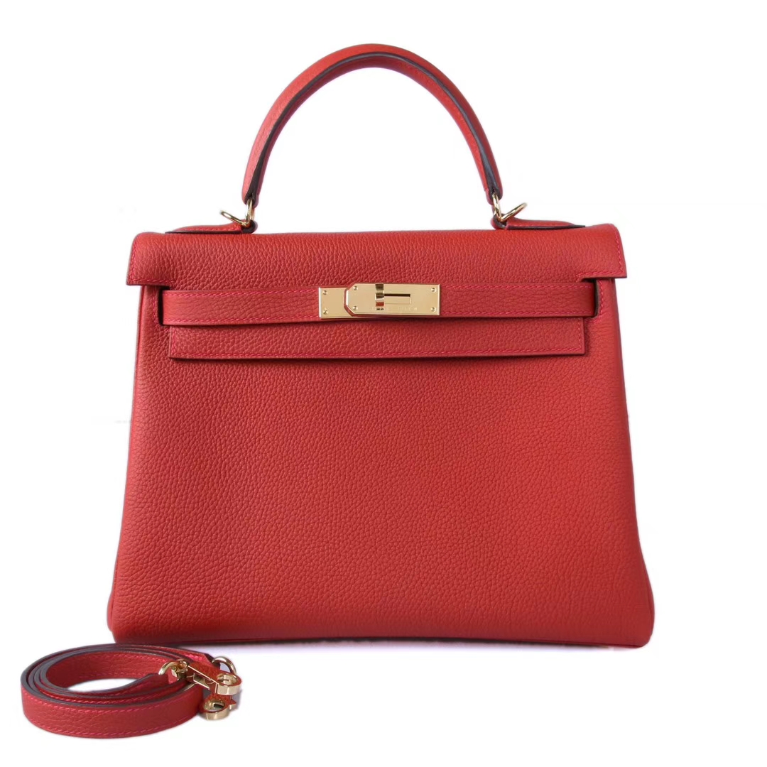 Hermès（爱马仕）Kelly凯莉包 朱砂红 Togo 金扣 28cm