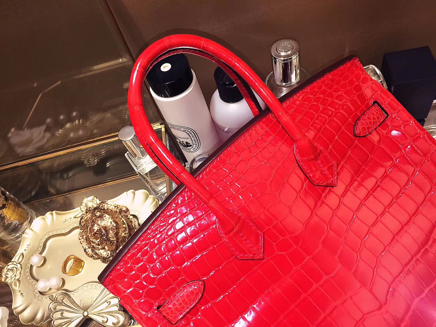 Hermès（爱马仕）Birkin 25 金扣 法拉利红 亮面鳄鱼