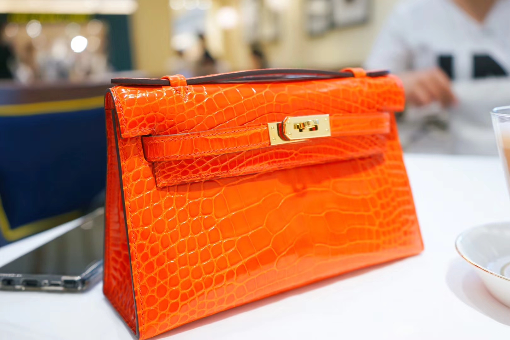 Hermès（爱马仕）miniKelly迷你凯莉 火焰橙 鳄鱼皮 一代 金扣 22cm