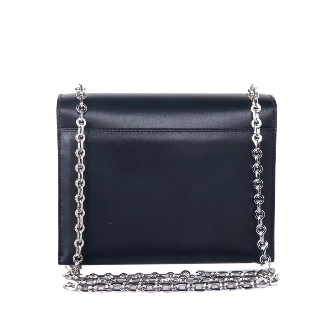Hermès（爱马仕）Verrou锁链插销包 黑色 Box皮 银扣 19cm