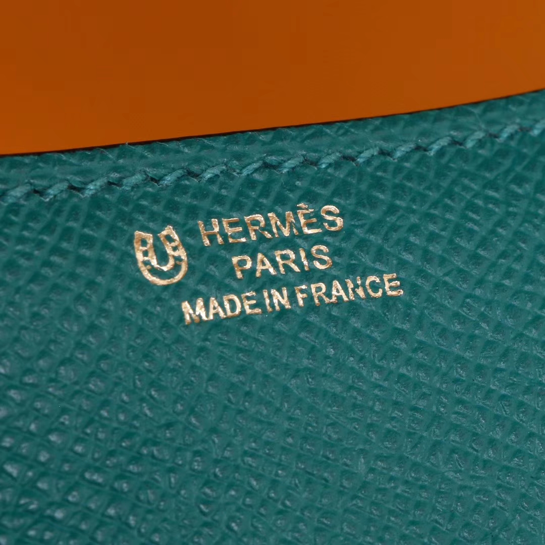 Hermès（爱马仕）Constace空姐包 孔雀绿内拼太阳黄 原厂御用epsom皮 金扣 19cm