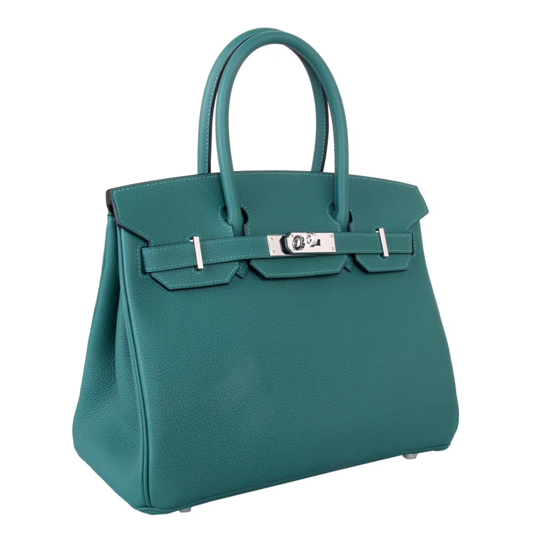 Hermès（爱马仕）Birkin 铂金包 孔雀绿 Togo 银扣 30cm