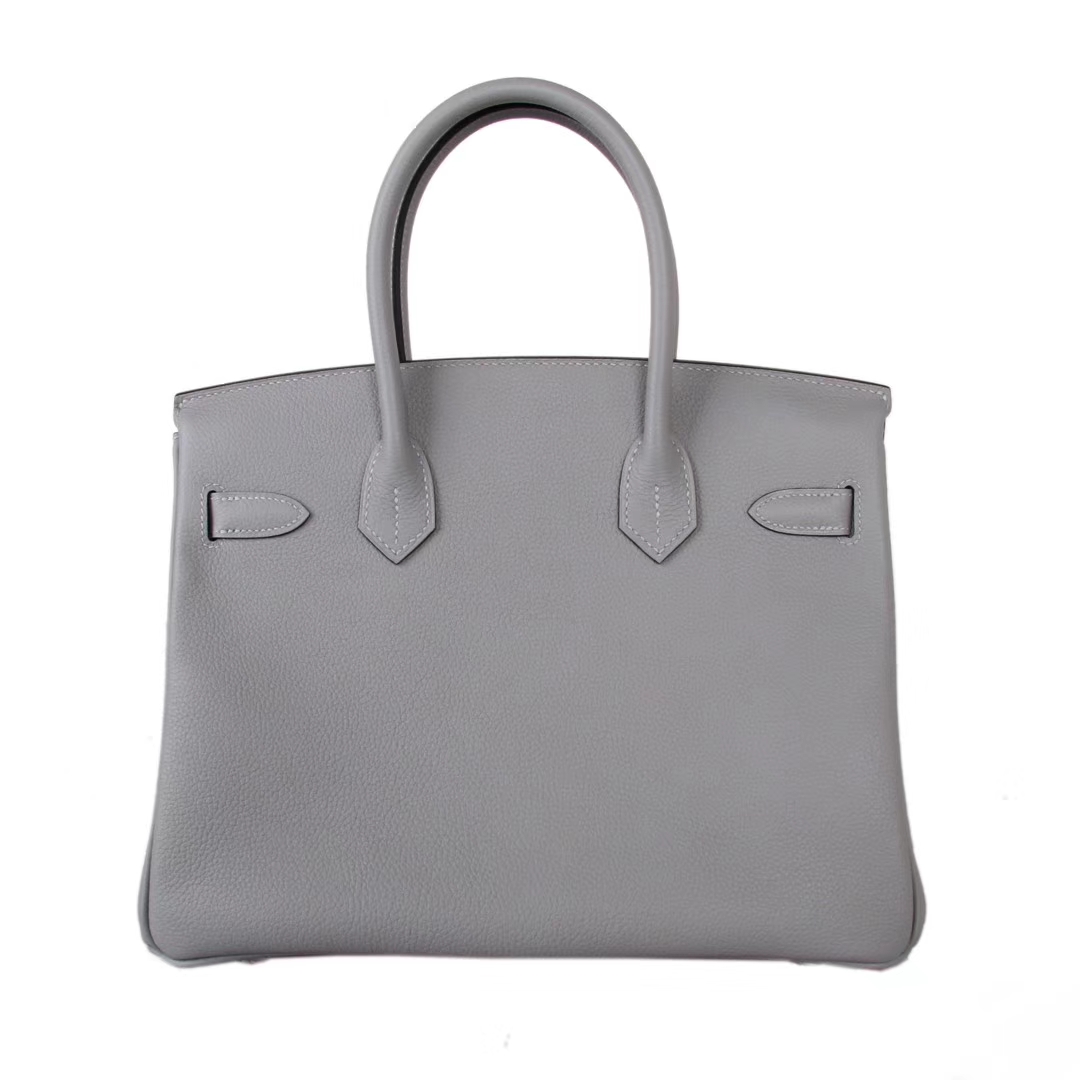 Hermès（爱马仕）Birkin 铂金包 冰川灰内拼玛瑙蓝 Togo 银扣 30cm