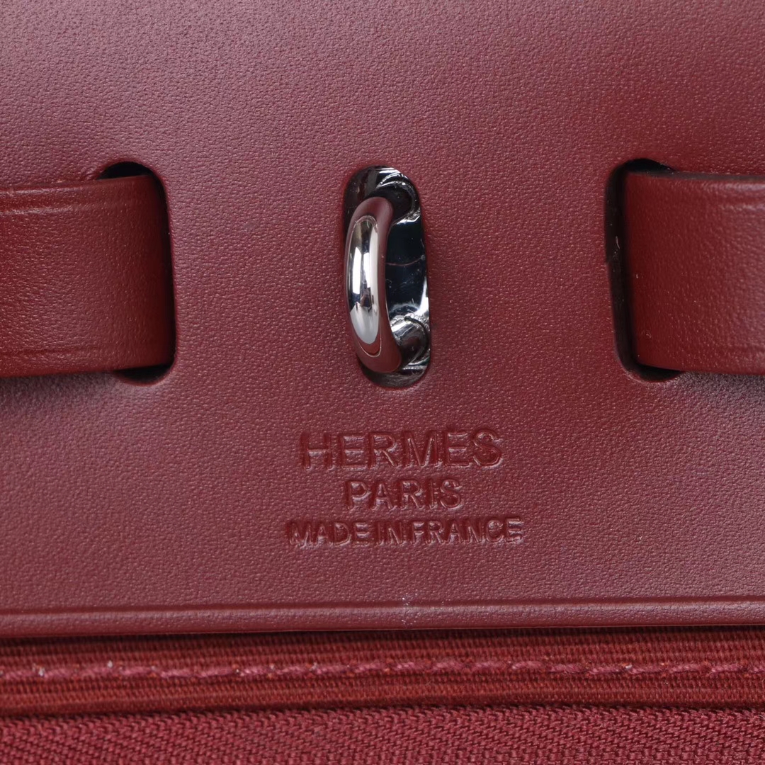 Hermès（爱马仕）herbag马鞍包 驼色马鞍皮拼爱马仕红 帆布 31cm