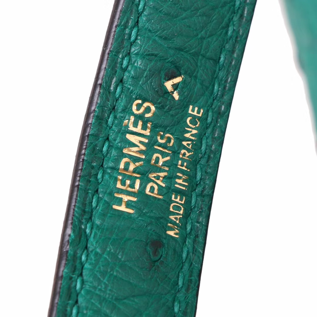Hermès（爱马仕）Kelly2424 孔雀绿鸵鸟拼黑色鳄鱼 金扣 29cm