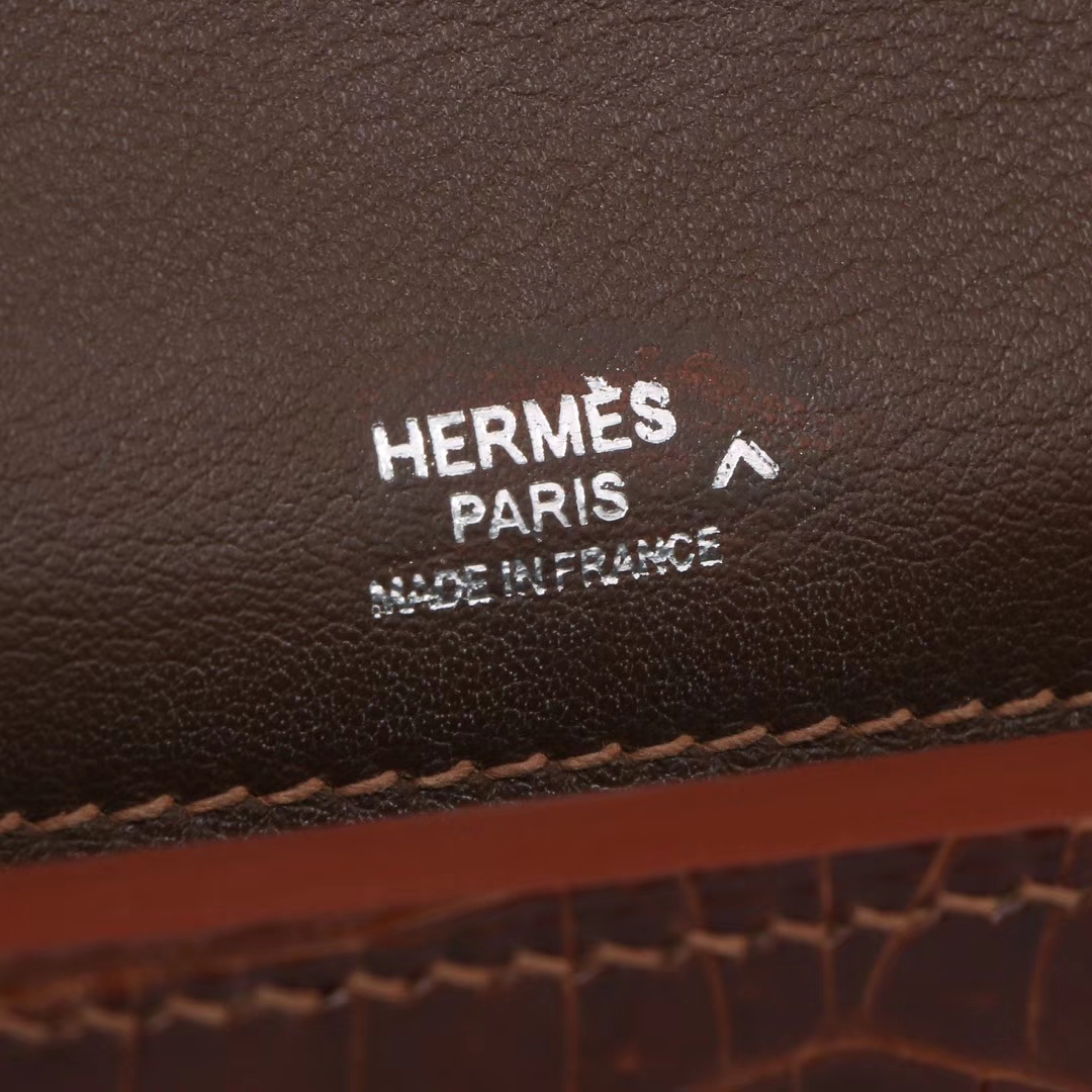 Hermès（爱马仕）Kelly2424 琥珀黄鸵鸟皮 拼 咖啡色鳄鱼皮 银扣 29cm