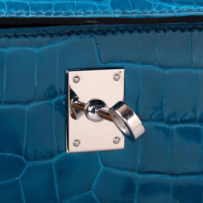 Hermès（爱马仕）miniKelly 迷你凯莉 伊兹密尔蓝 鳄鱼皮 一代 银扣 22cm