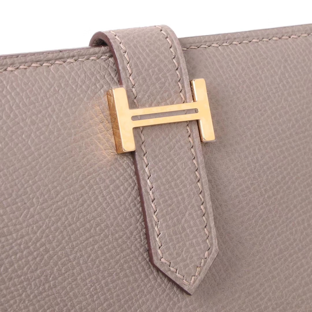 Hermès（爱马仕）Bearn 小H扣 短夹 金扣 沥青灰 epsom皮