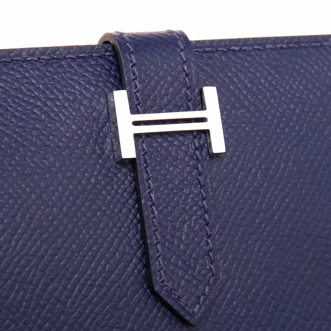 Hermès（爱马仕）Bearn 小H扣 短夹 银扣 午夜蓝 epsom皮