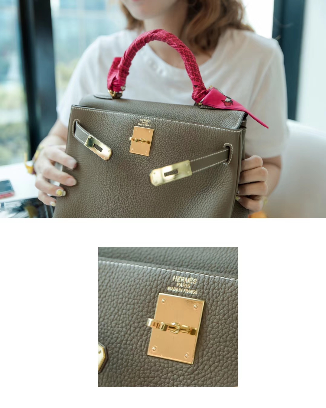 Hermès（爱马仕）kelly 凯莉包 大象灰 Togo 金扣 28cm