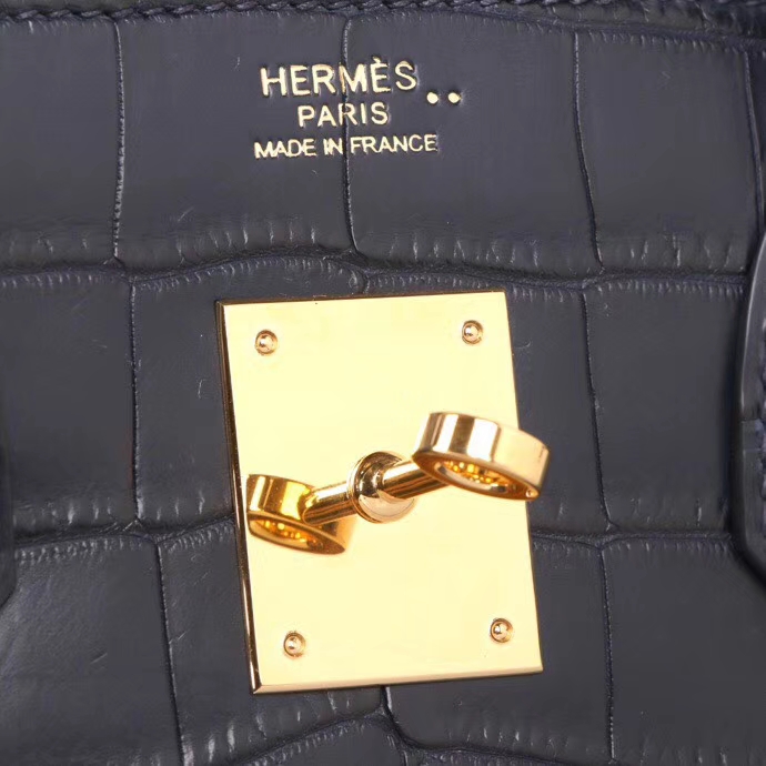 Hermès（爱马仕）birkin 铂金包 深海蓝 哑光鳄鱼 金扣 30cm