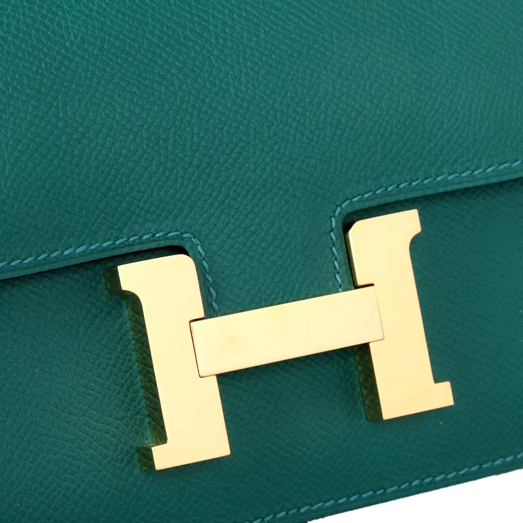 Hermès（爱马仕）Constace空姐包 原厂御用epsom 孔雀绿 金扣 19cm