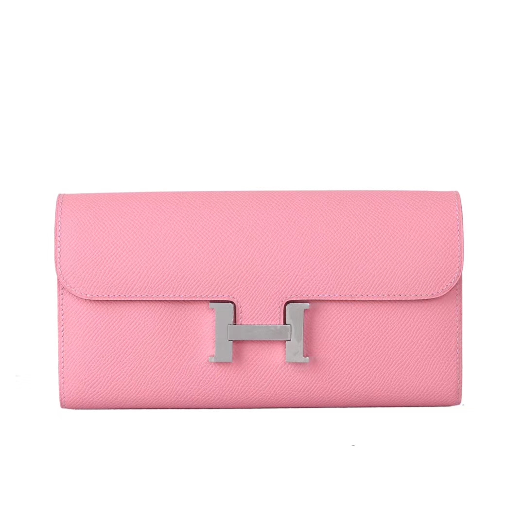 Hermès（爱马仕）大康钱夹 奶昔粉 银扣 原厂御用Epsom皮