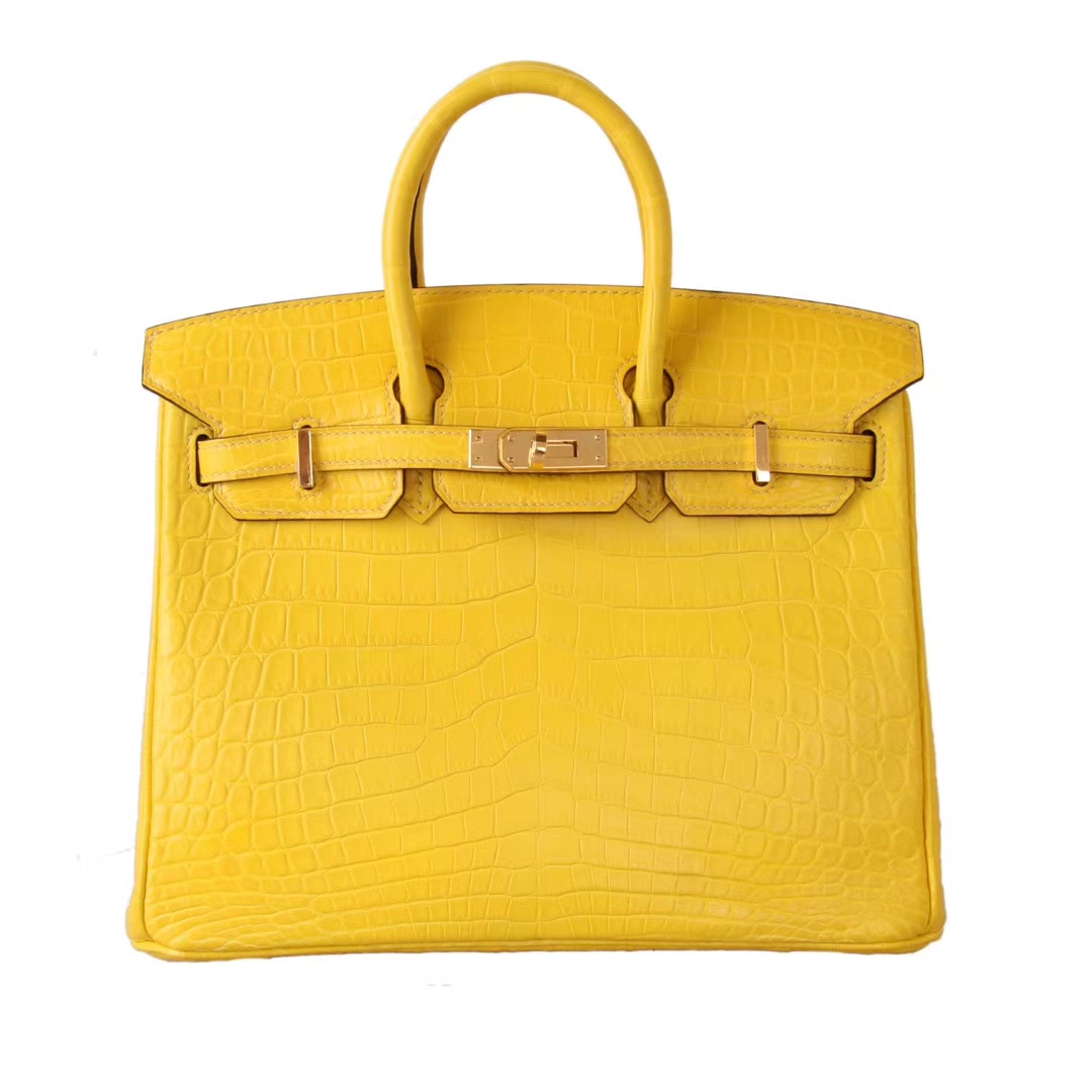 Hermès（爱马仕）Birkin 铂金包 柠檬黄 哑光尼罗鳄鱼 金扣 30cm