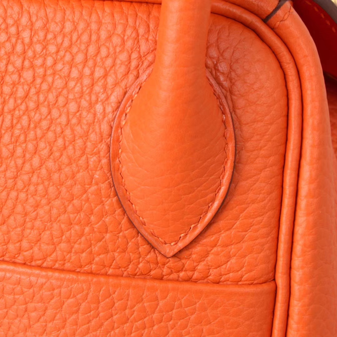 Hermès（爱马仕）lindy 琳迪包 橙色拼中国红 Togo 金扣 30cm