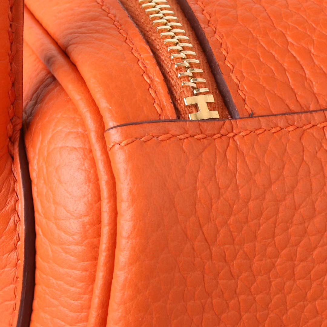 Hermès（爱马仕）lindy 琳迪包 橙色拼中国红 Togo 金扣 30cm