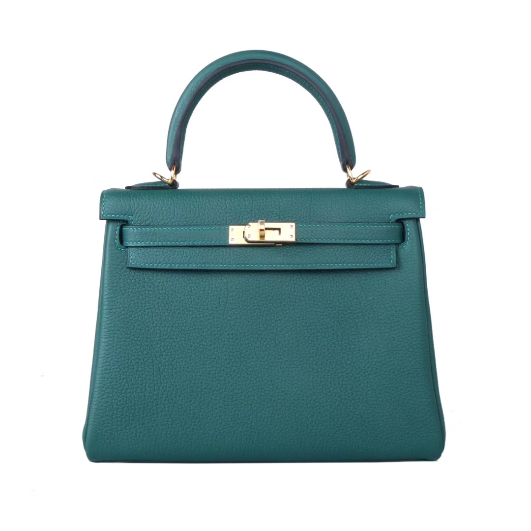 Hermès（爱马仕）kelly 凯莉包 孔雀绿 Togo 银扣 28cm