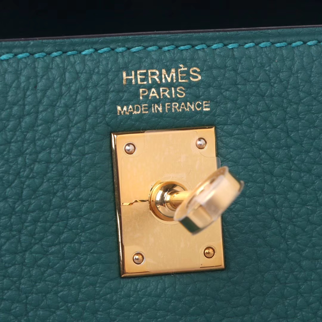 Hermès（爱马仕）kelly 凯莉包 孔雀绿 Togo 银扣 28cm