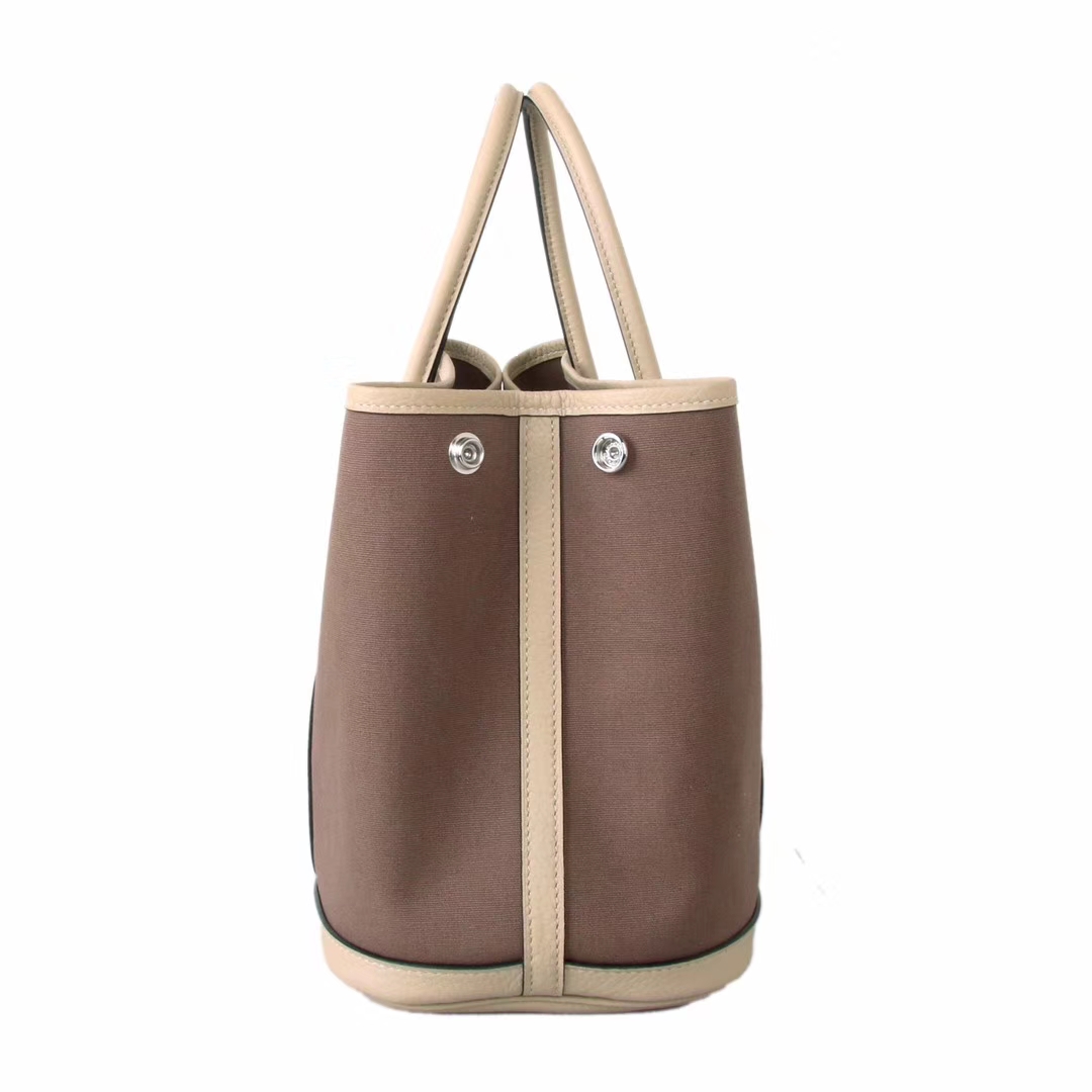 Hermès（爱马仕）garden party花园‎包 奶昔白togo拼大象灰帆布 30CM