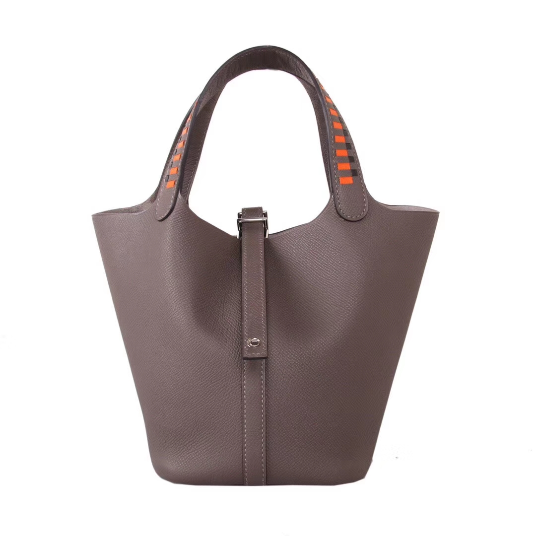 Hermès（爱马仕）Picotin 菜篮包 锡器灰 编‎织​系列 epsom皮 银扣 18cm