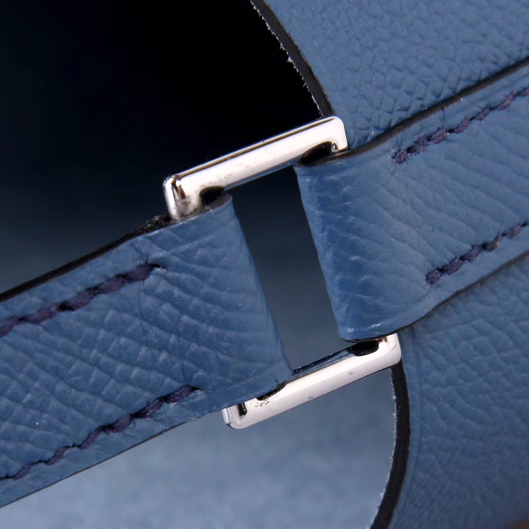 Hermès（爱马仕）Picotin 菜篮包 玛瑙蓝 编‎织​系列 epsom皮 银扣 18cm