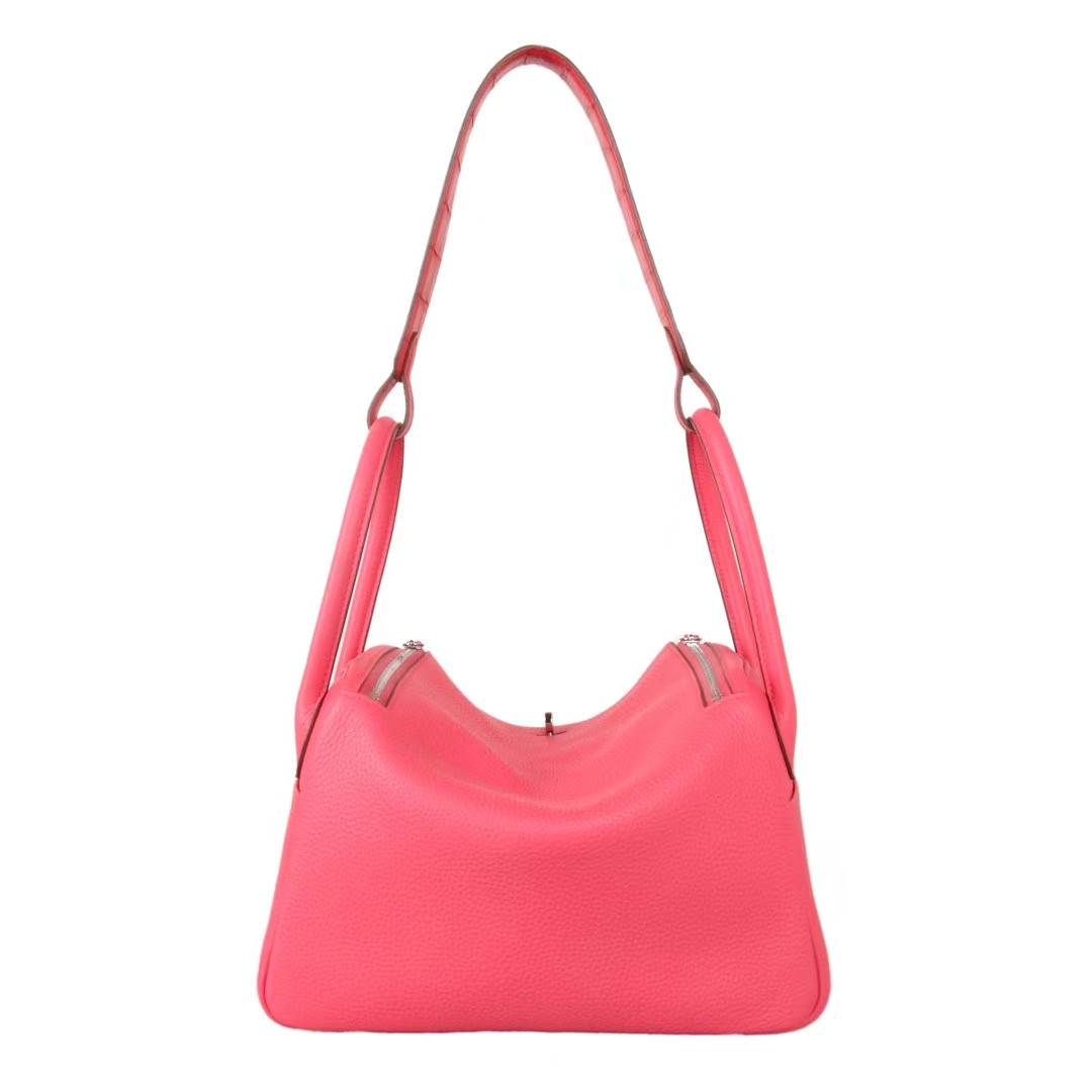 Hermès（爱马仕）lindy 琳迪包 U5唇膏粉 肩带鳄鱼 银扣 26cm