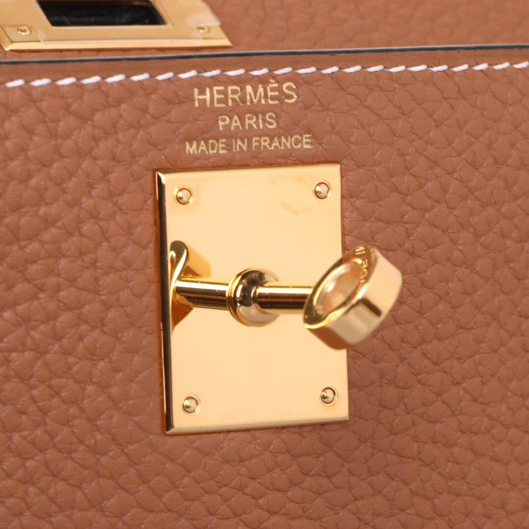 Hermès（爱马仕）kelly ado 双​肩包 金棕色‎ togo 金扣 22cm