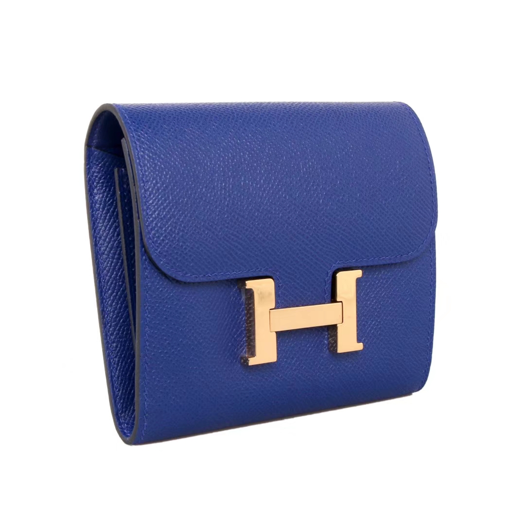 Hermès（爱马仕）小康‎短‎款钱夹 手包 电‎光蓝‎ EP ‎金扣