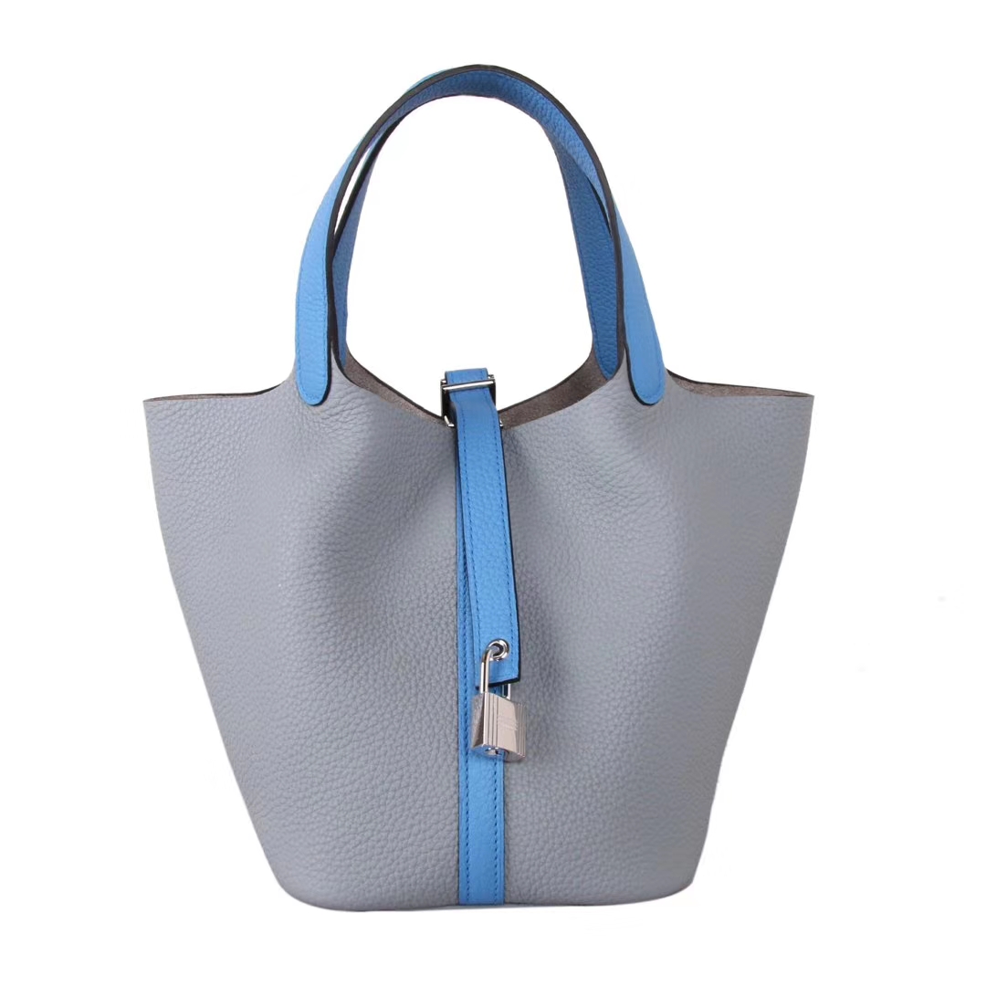 Hermès（爱马仕）Picotin 菜篮包 海鸥灰拼水妖蓝 togo 金扣 18cm