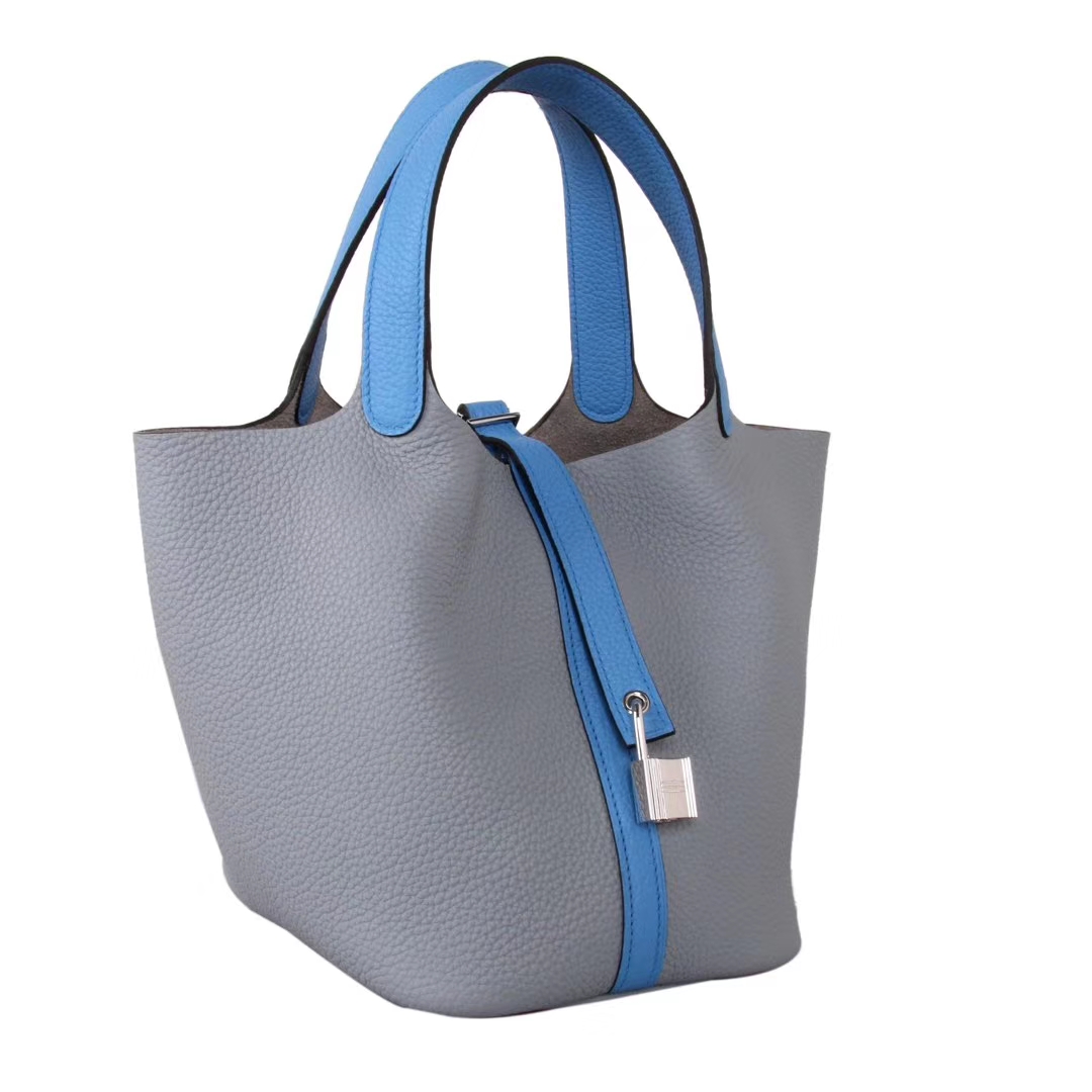 Hermès（爱马仕）Picotin 菜篮包 海鸥灰拼水妖蓝 togo 金扣 18cm