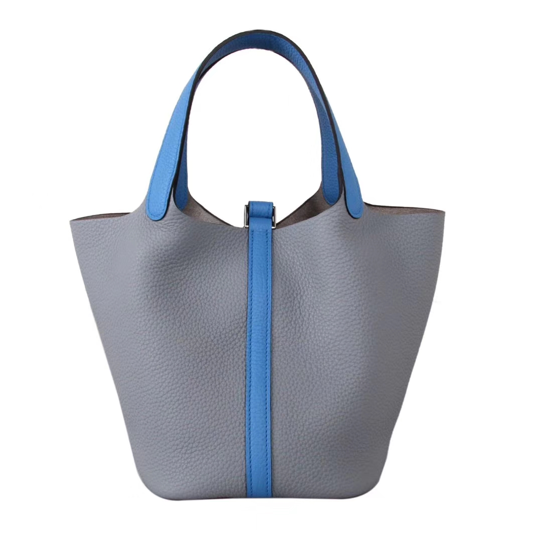 Hermès（爱马仕）Picotin 菜篮包 海鸥灰拼水妖蓝 togo 金扣 18cm