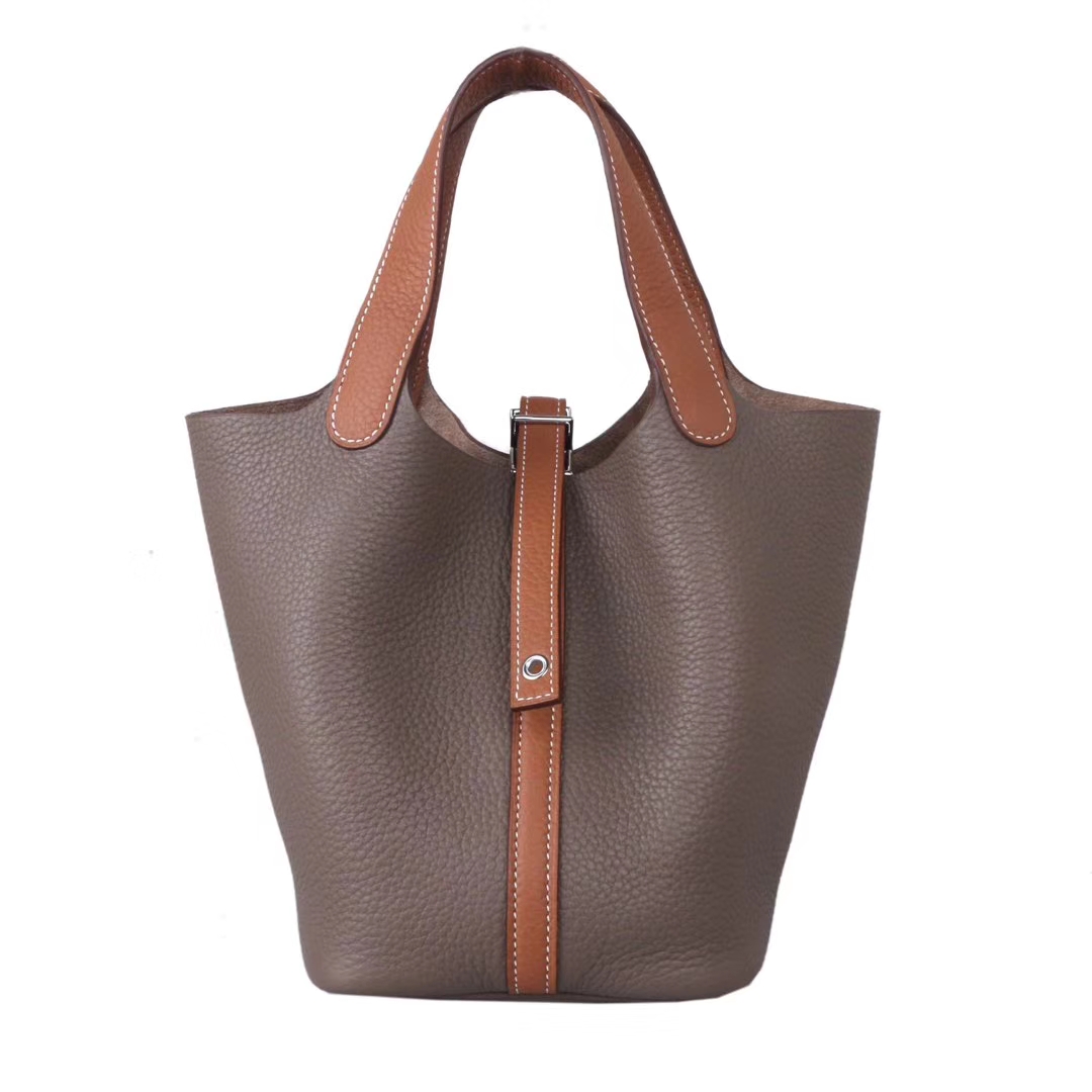 Hermès（爱马仕）Picotin 菜篮包 大象灰拼金棕色 togo 银扣 18cm