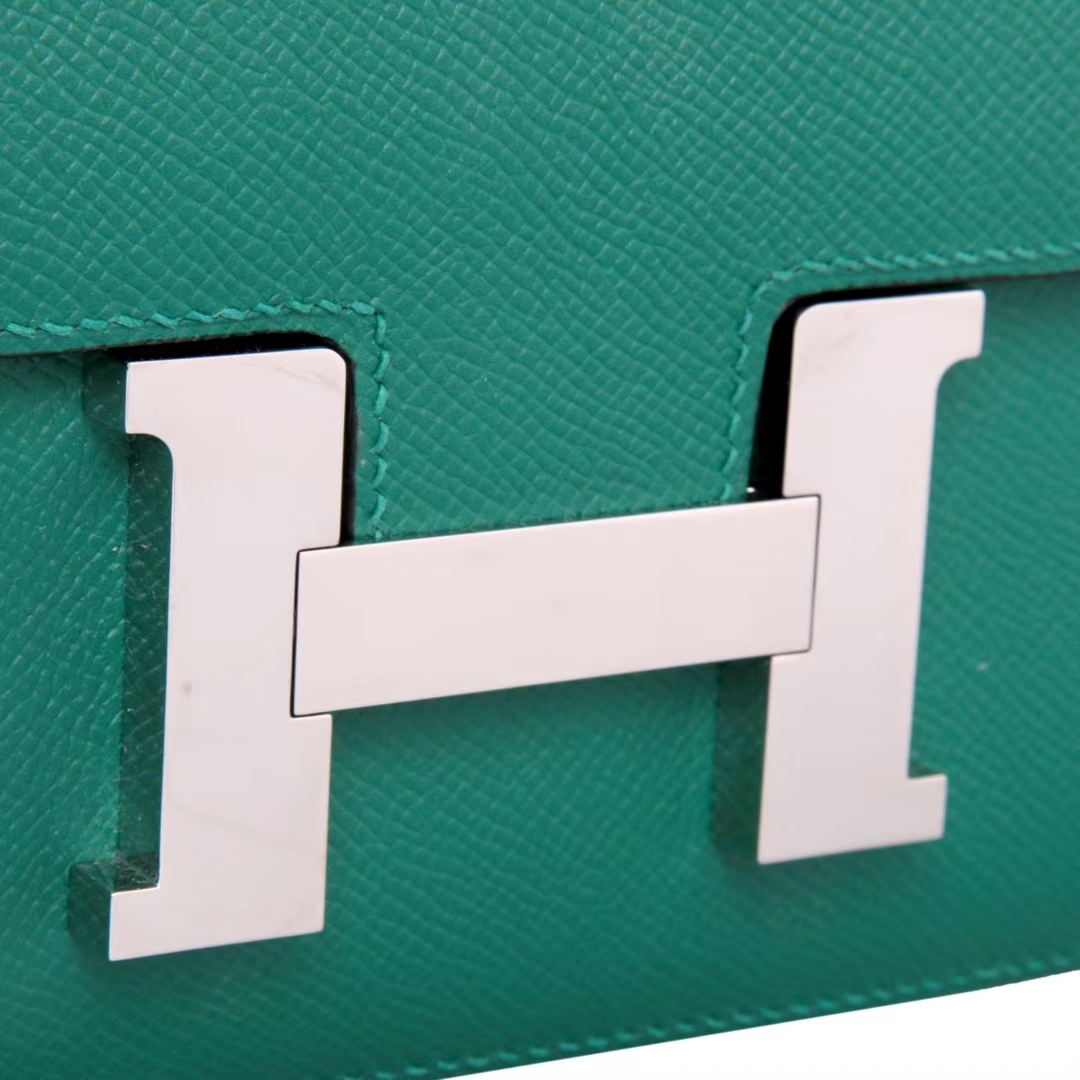 Hermès（爱马仕）Constace 空姐包 孔雀绿 epsom皮 银扣 23cm