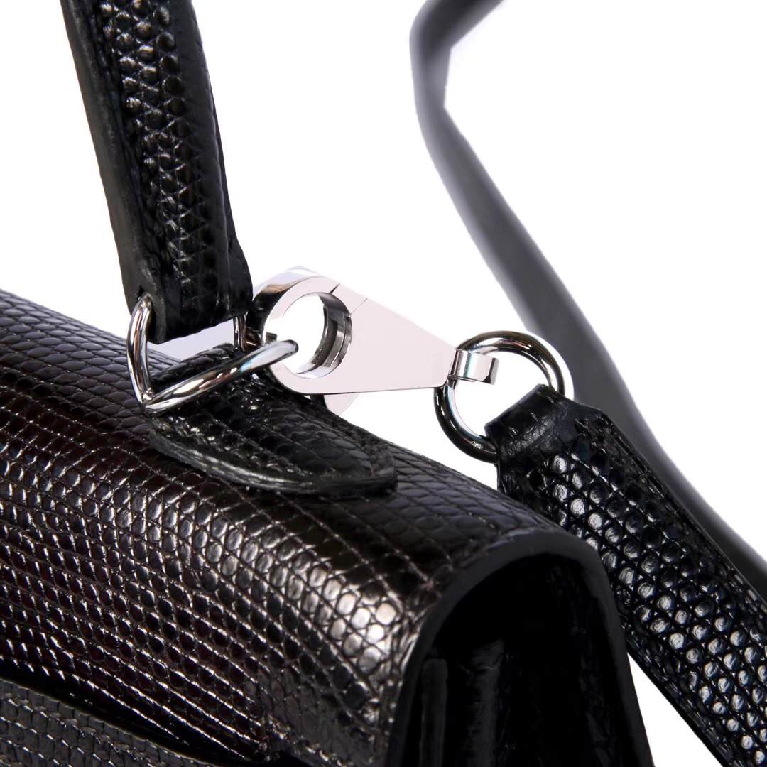 Hermès（爱马仕）Kelly 凯莉包 黑色 蜥蜴皮 银扣 25cm
