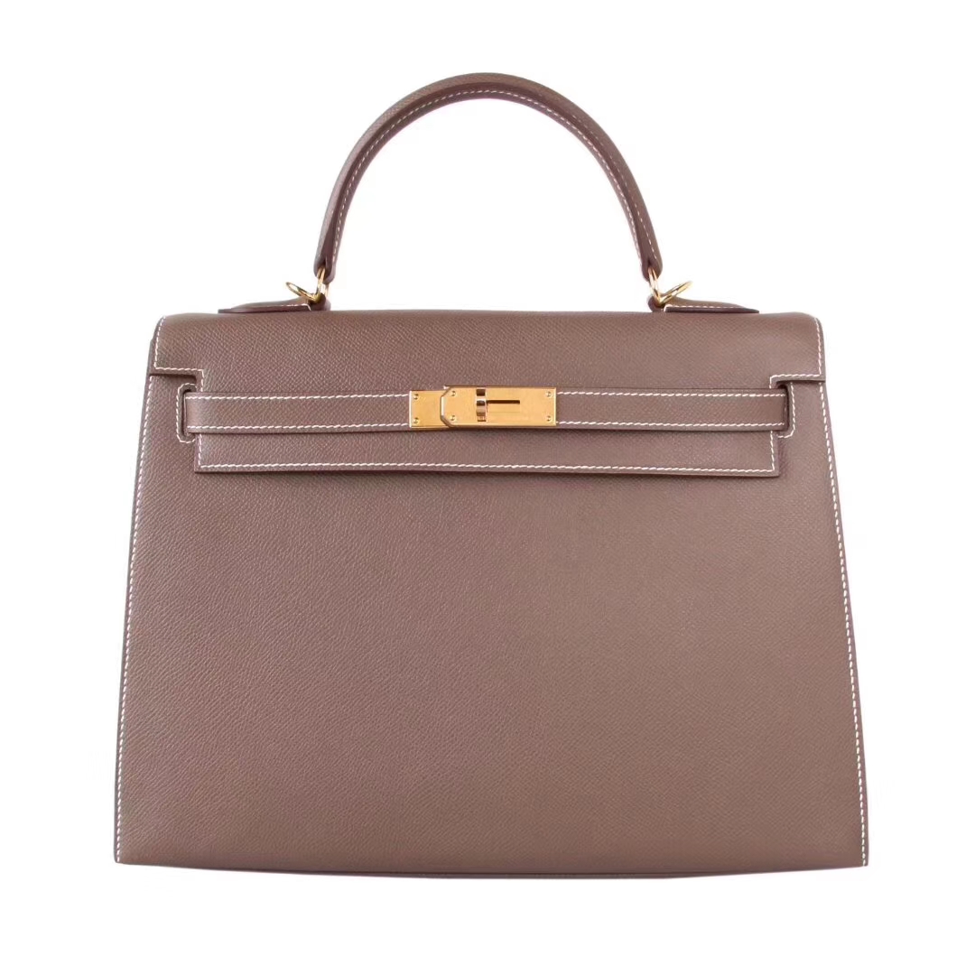 Hermès（爱马仕）Kelly 凯莉包 CK18大‎象​灰 Epsom皮 金扣 32cm