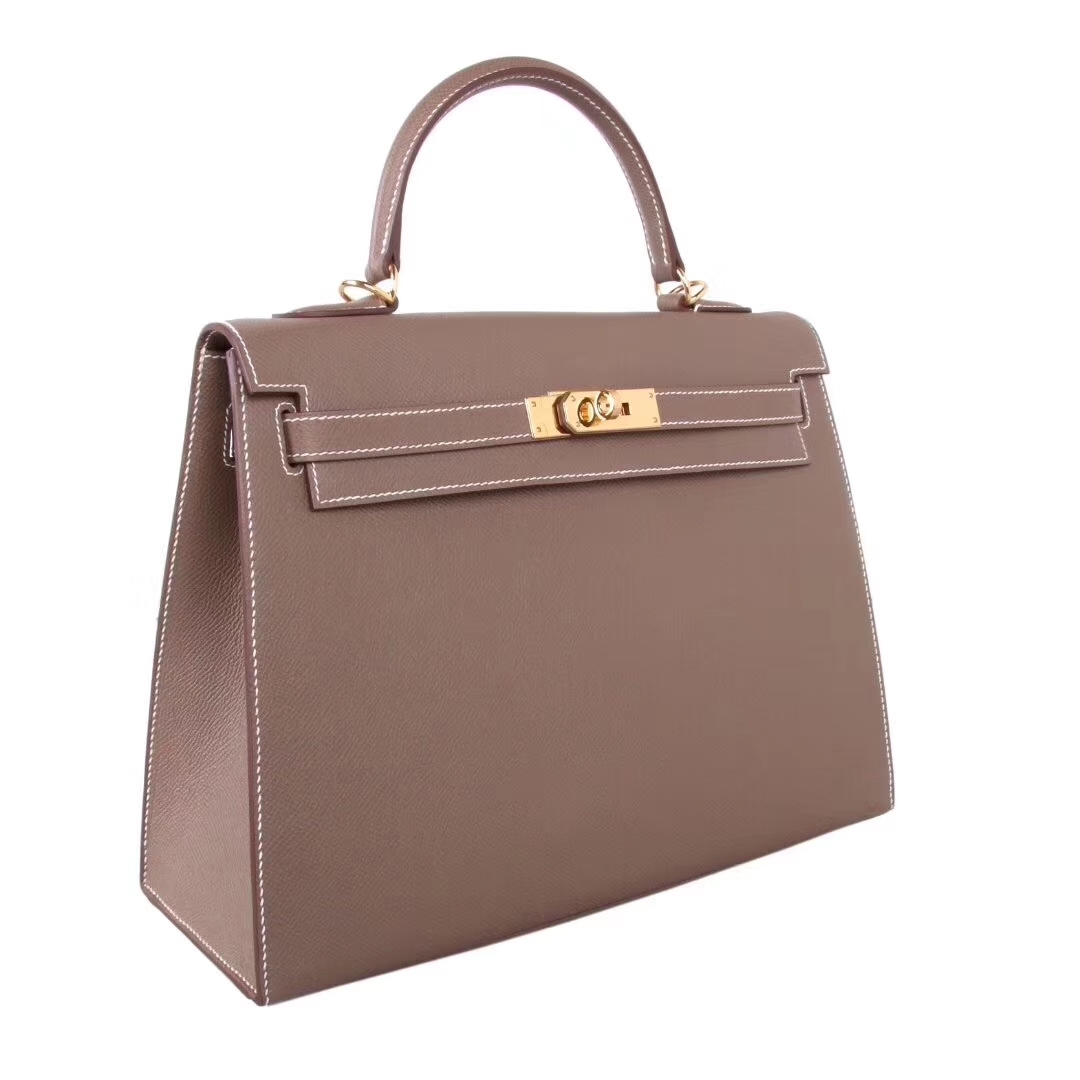 Hermès（爱马仕）Kelly 凯莉包 CK18大‎象​灰 Epsom皮 金扣 32cm