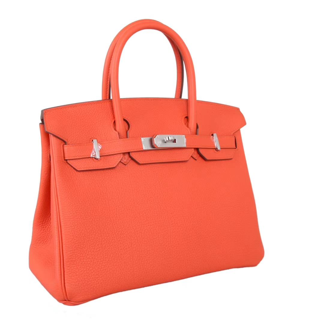 Hermès（爱马仕）birkin 铂金包 火焰橙 Togo 银扣 30cm