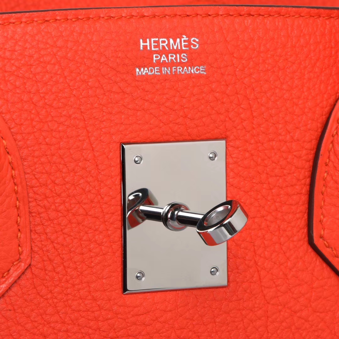 Hermès（爱马仕）birkin 铂金包 火焰橙 Togo 银扣 30cm