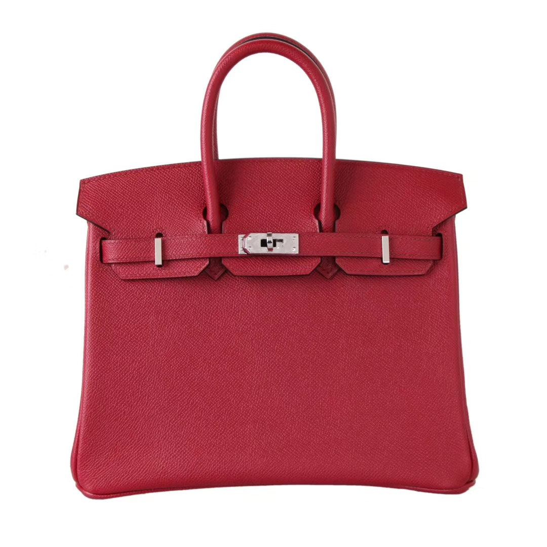 Hermès（爱马仕）birkin 铂金包 石榴红 Epsom皮 银扣 25cm