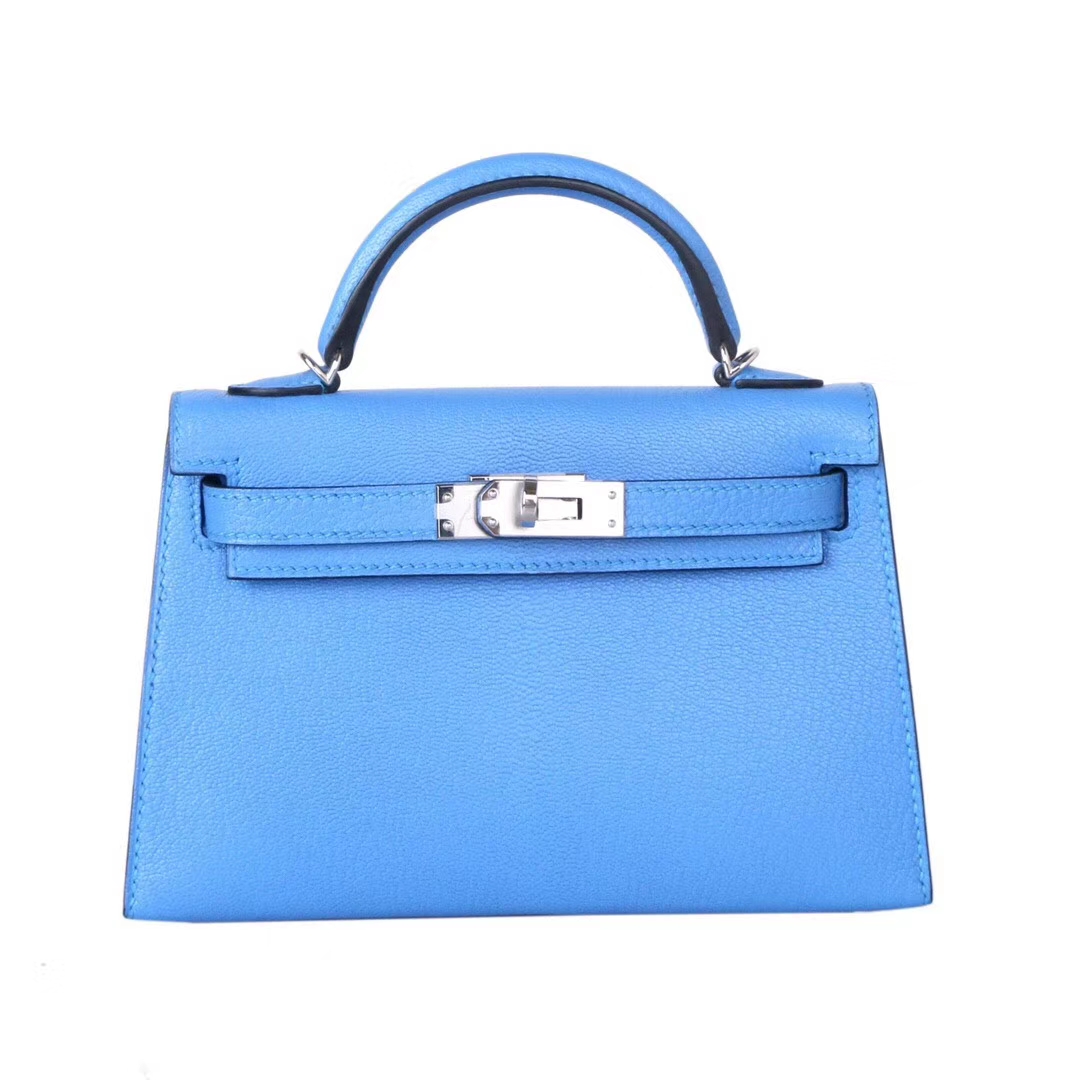 Hermès（爱马仕）mini Kelly 迷你凯莉 天​堂‎蓝 银扣​ 羊皮 2代