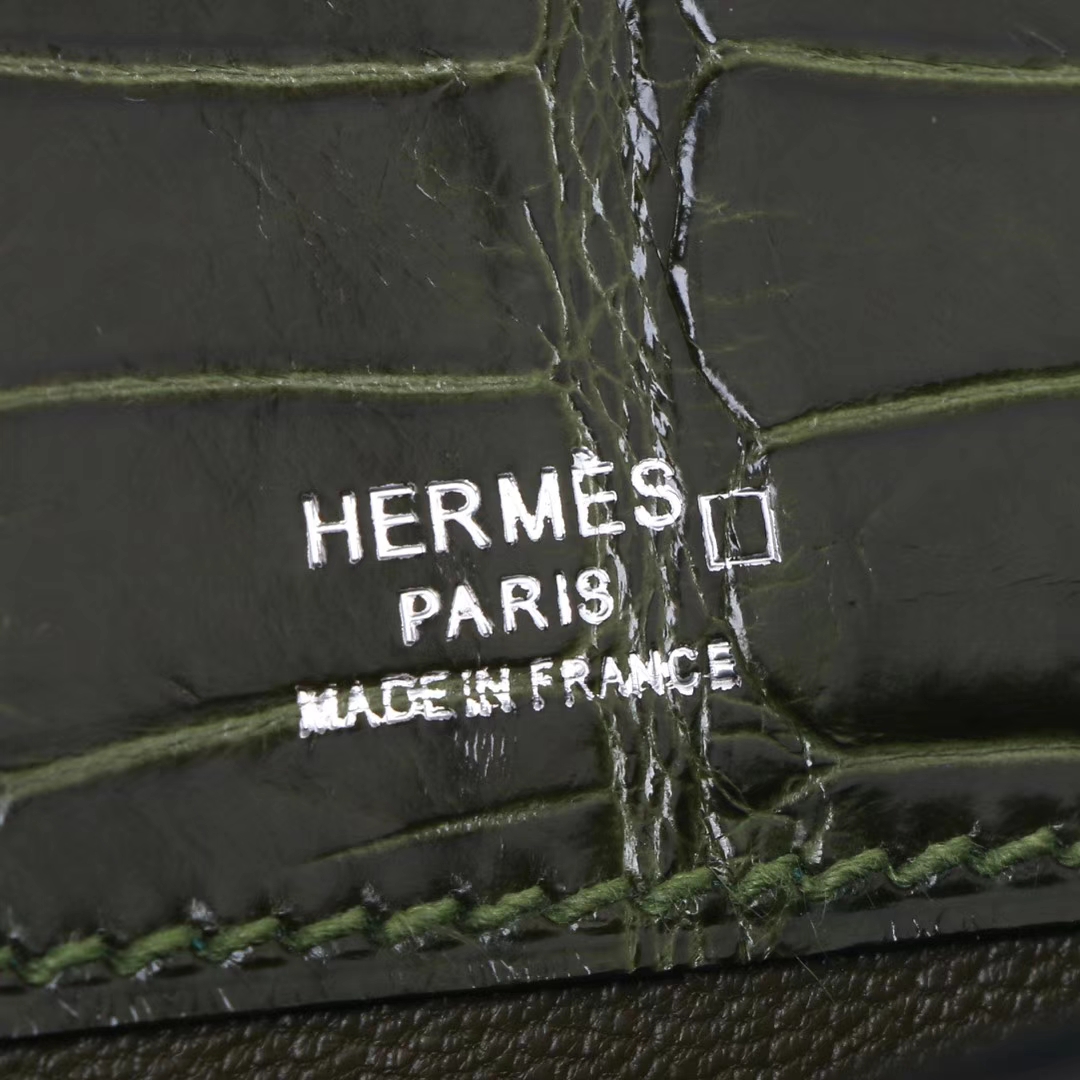 Hermès（爱马仕）Kelly cut 31银 橄榄绿 亮面鳄鱼