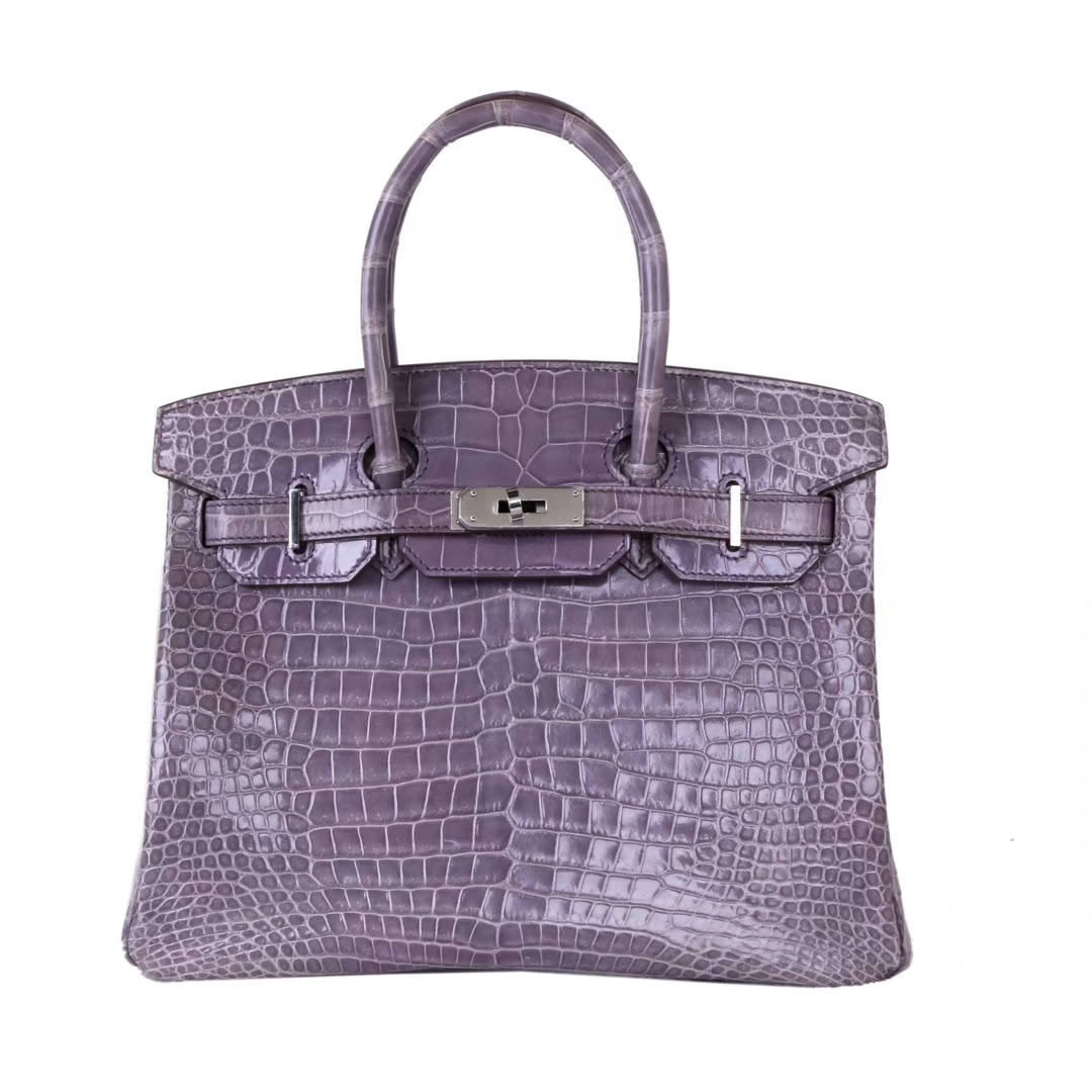 Hermès（爱马仕）birkin 铂金包 香芋紫 亮面鳄鱼 金扣 30cm