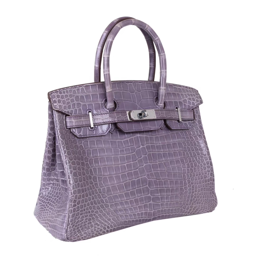 Hermès（爱马仕）birkin 铂金包 香芋紫 亮面鳄鱼 金扣 30cm