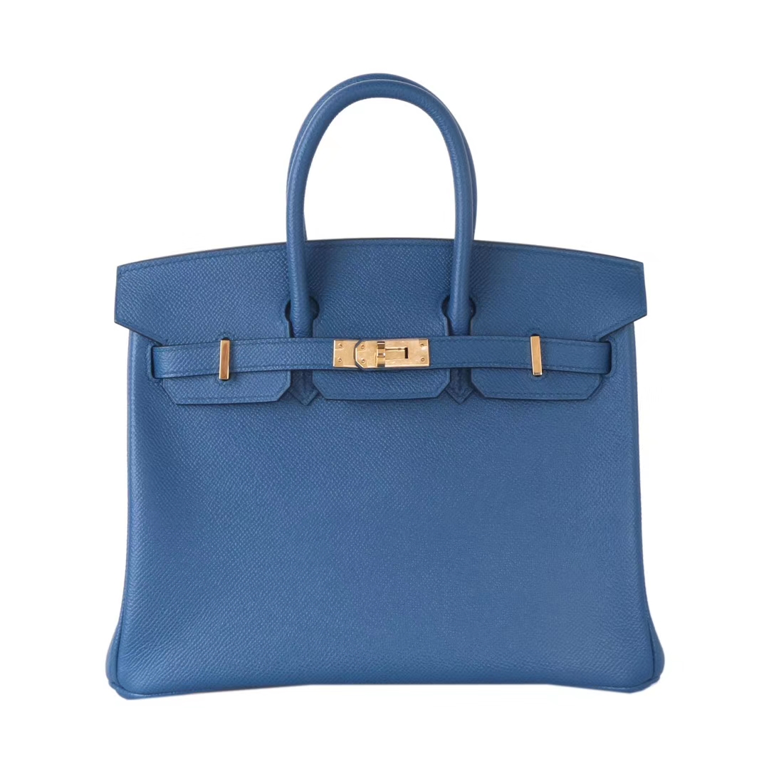 Hermès（爱马仕）Birkin 铂金包 珊‎瑚‌蓝‌ Epsom皮 金扣 25cm