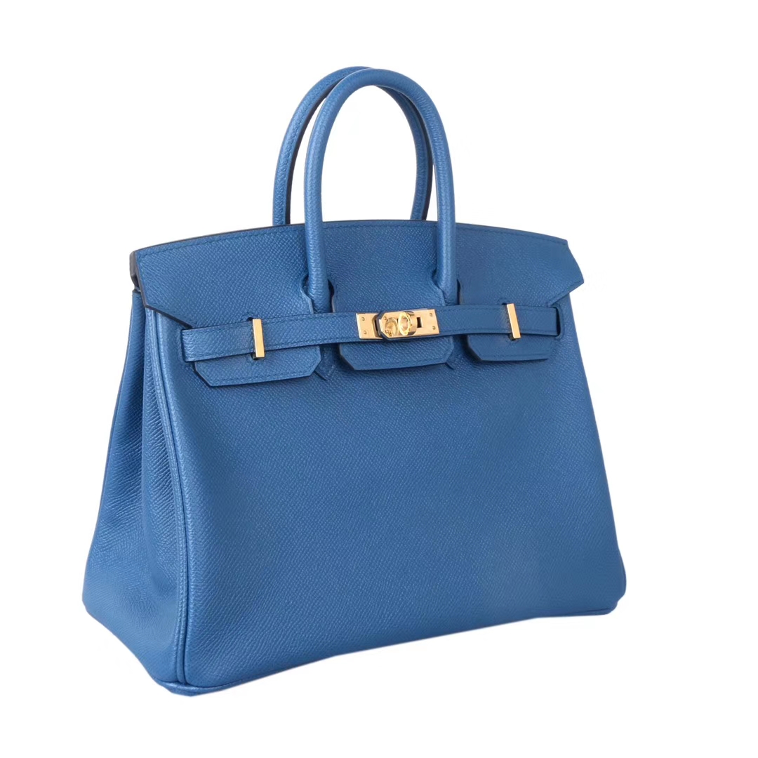 Hermès（爱马仕）Birkin 铂金包 珊‎瑚‌蓝‌ Epsom皮 金扣 25cm