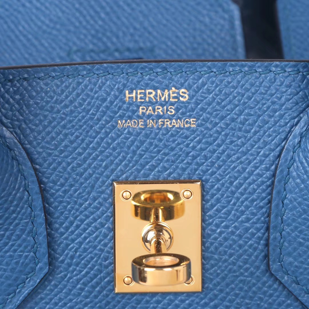 Hermès（爱马仕）Birkin 铂金包 珊‎瑚‌蓝‌ Epsom皮 金扣 25cm