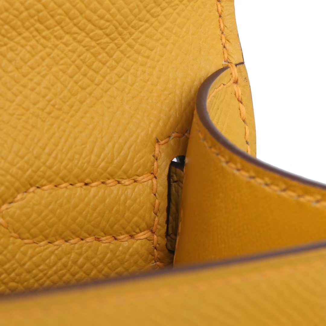 Hermès（爱马仕）miniKelly 一代 22cm 琥珀黄 银扣 Epsom皮